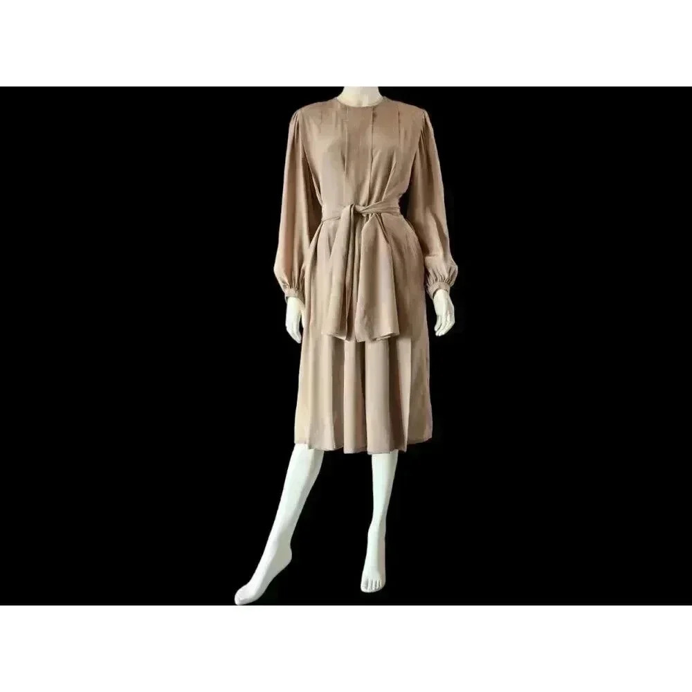Vintage 80s Francesca Damon Silk Day Dress M